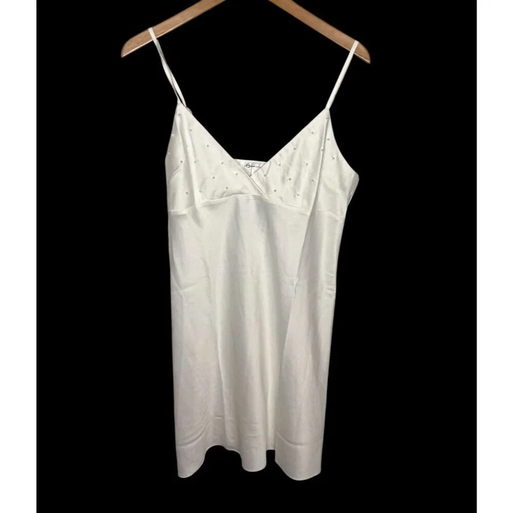 Anthropologie Rya Collection Ivory Chemise Size Large Back Cutout Pearl Lingerie